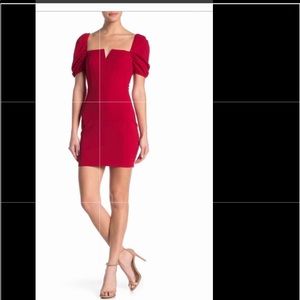 Bailey Blue Red Puff Sleeve Crepe mini dress.